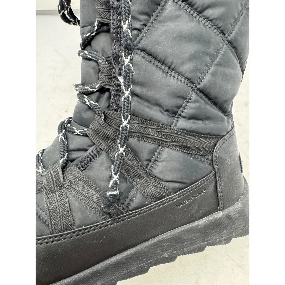 🔥Sorel Whitney🖤Tall Lace Black insulated Waterproof Winter Snow Boots‎ Fur 7.5